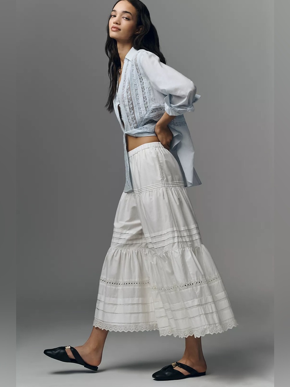 Anthropologie Lace Petticoat Crop Wide Leg Pant